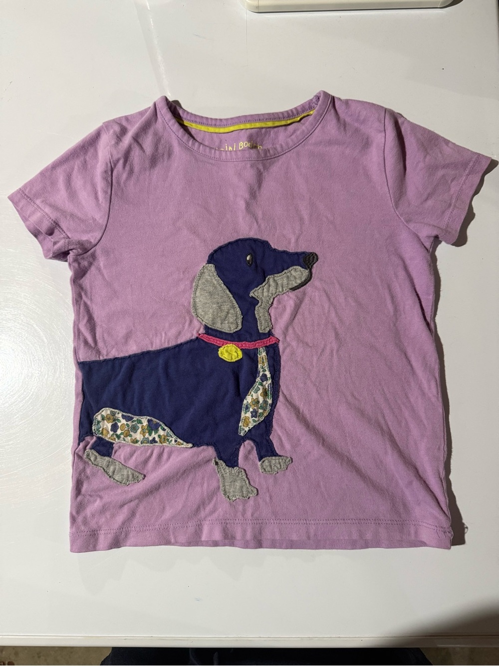 Mini Boden Lavender Tee with Navy & Floral Dachshund Appliqué